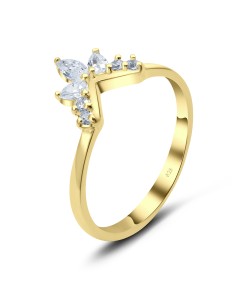 Gold Plated Maple Leaf CZ Silver Ring NSR-3365-GP